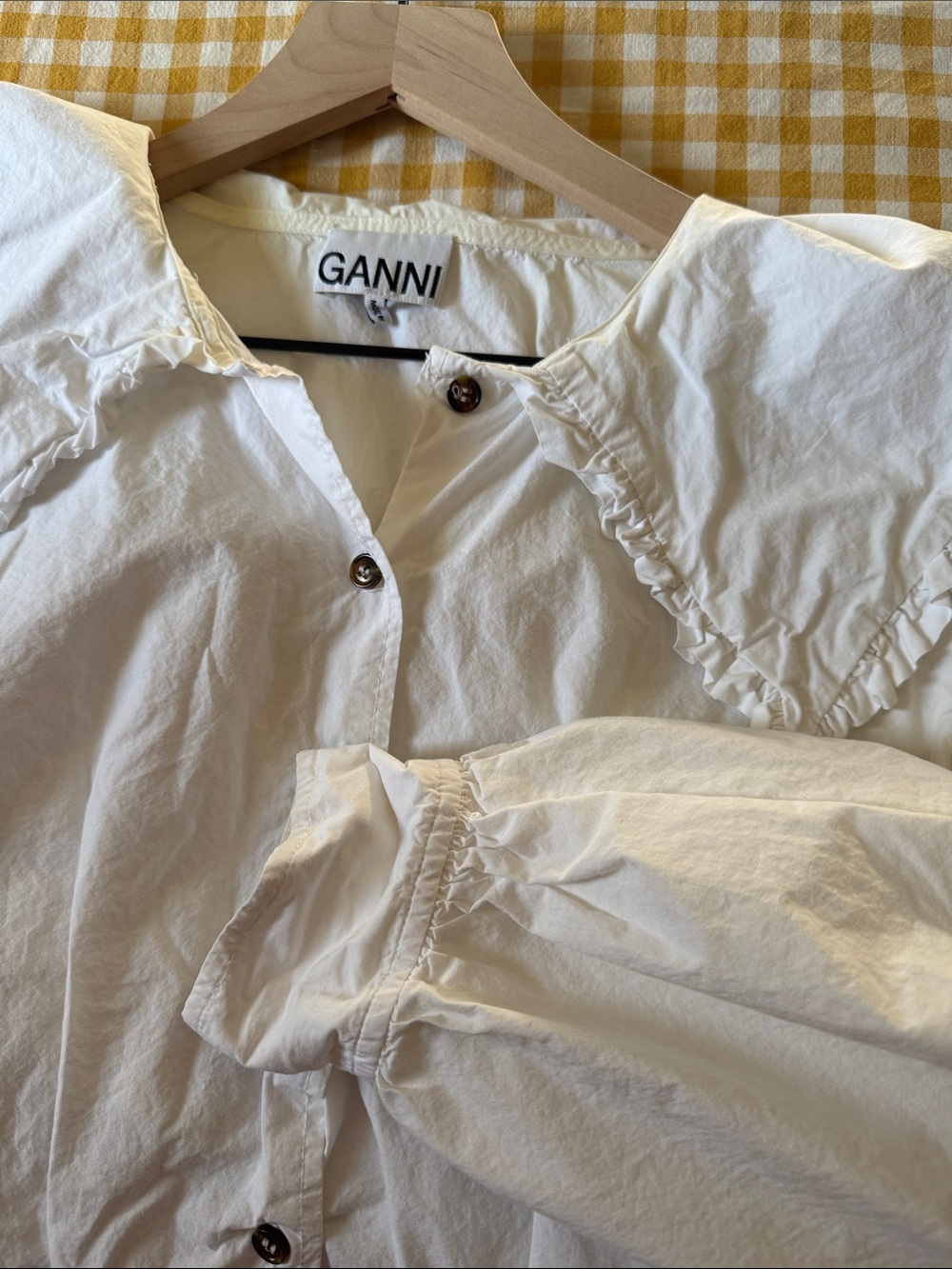 Ganni White Ruffle Collar Button-Down Blouse - Picture 5 of 5